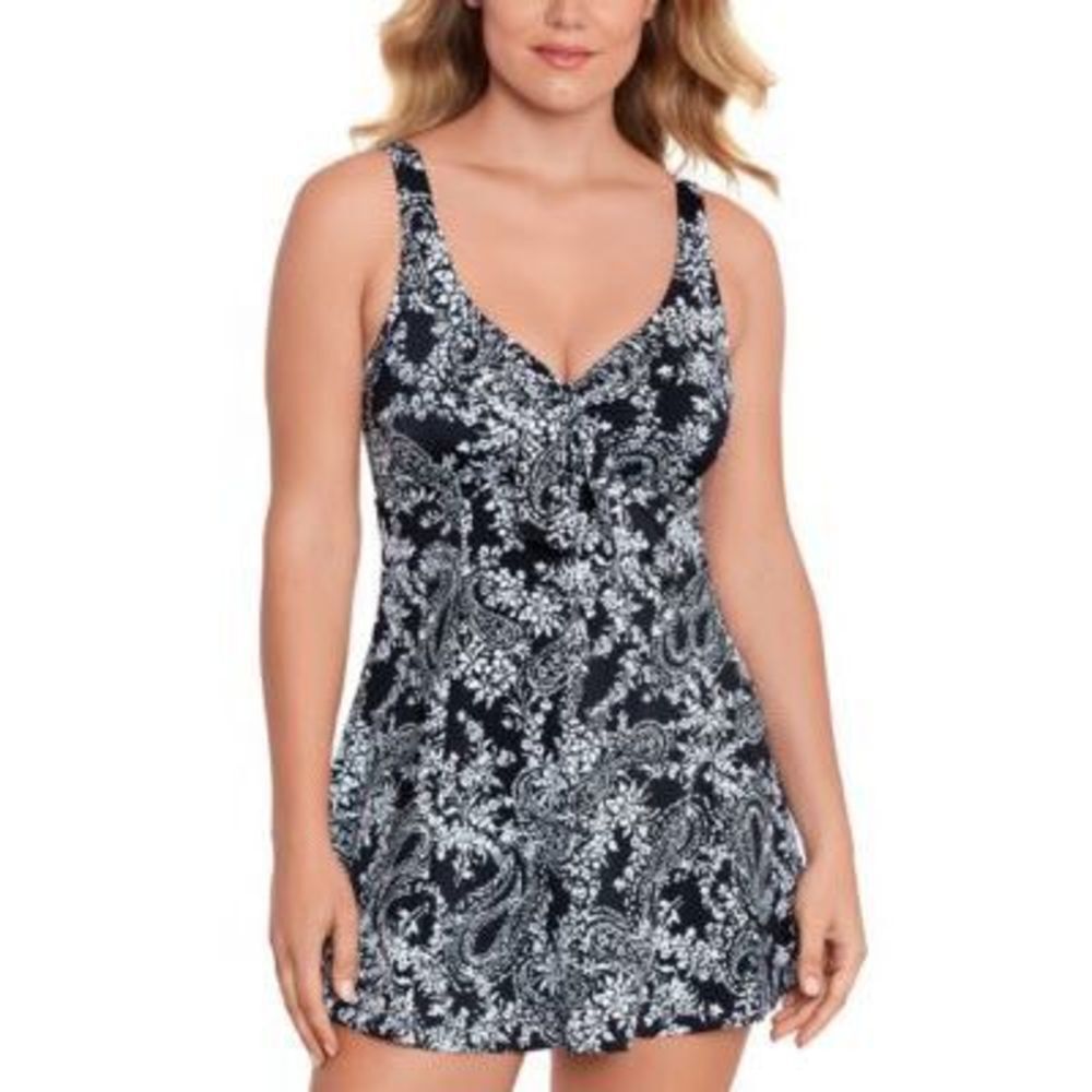 Swim Solutions Tummy Control Bow Front Swimdress Multicolor Women's Swimsuit 8